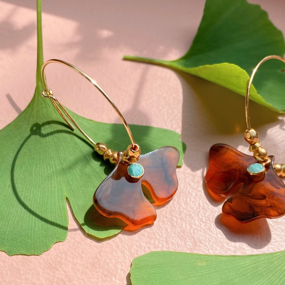 Boucles d'oreilles feuilles de Ginkgo