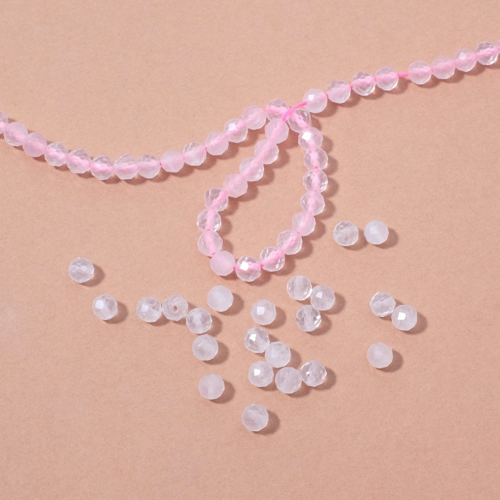 20 perles naturelles rondes facettées 4mm en Quartz rose