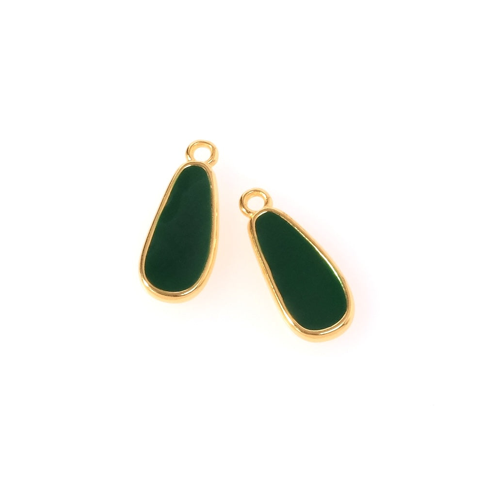 2 pendentifs émaillés gouttes Vert en Zamak doré Or 24K