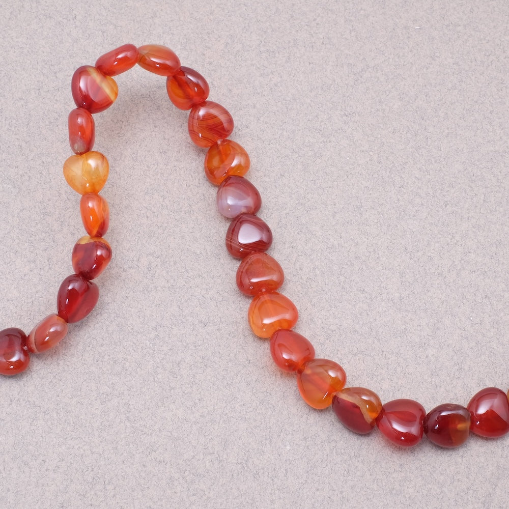 4 perles coeur en Agate naturelle rouge orange