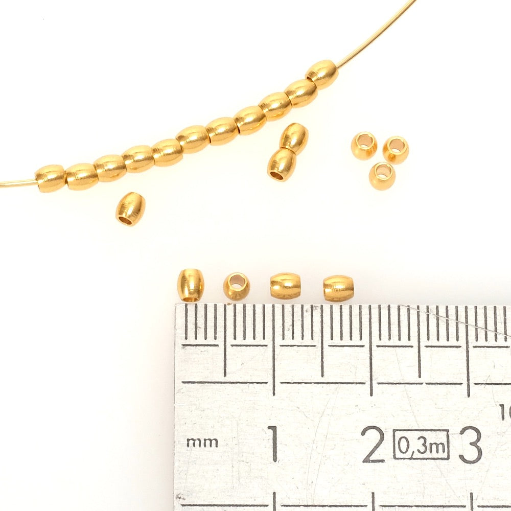 10 perles olives 3mm en Laiton doré à l&#39;or fin 24K Premium