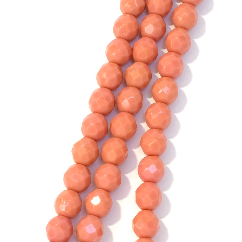 Fil de perles de Bohème rondes facettées vieux rose opaque 8mm