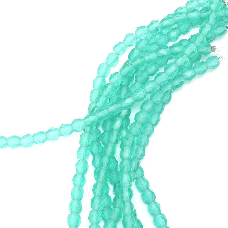 Fil de perles de Bohème rondes facettées 4 mm vert turquoise