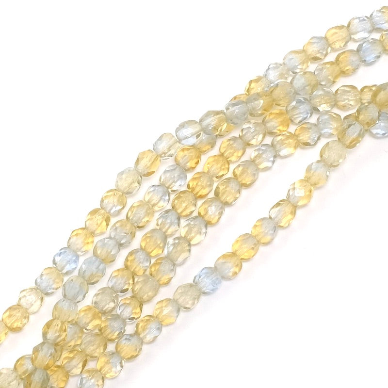 Fil de perles de Bohème rondes facettées 4 mm nuances de jaune