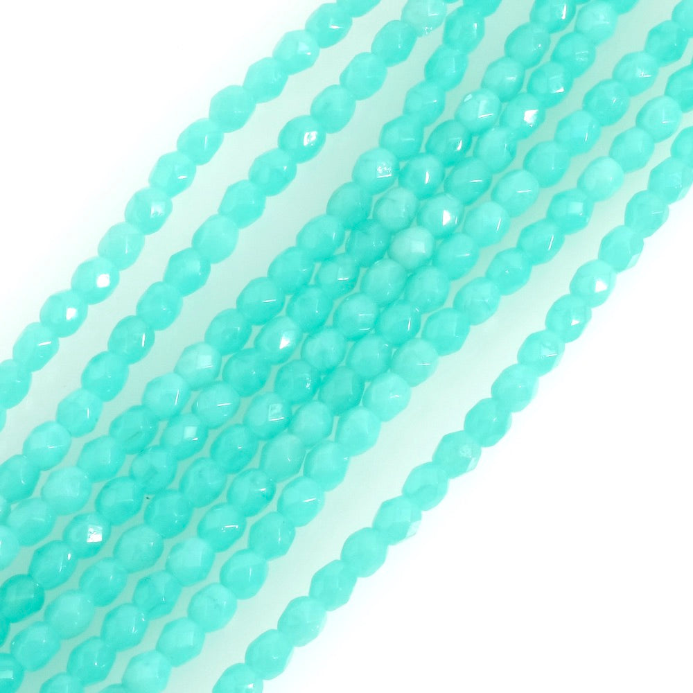 Fil de perles de Bohème rondes facettées 4 mm bleu turquoise