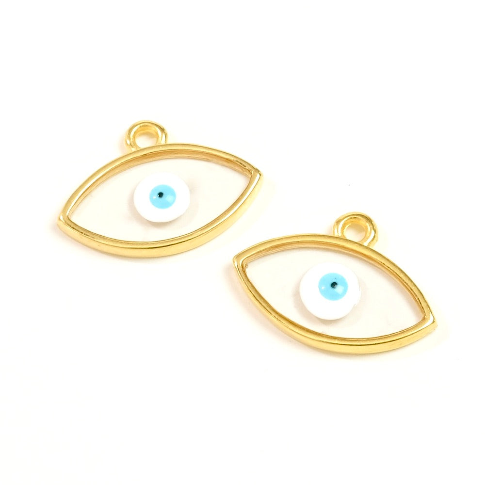 2 Pendentifs oeil émaillé Transparent en Zamak doré 24K