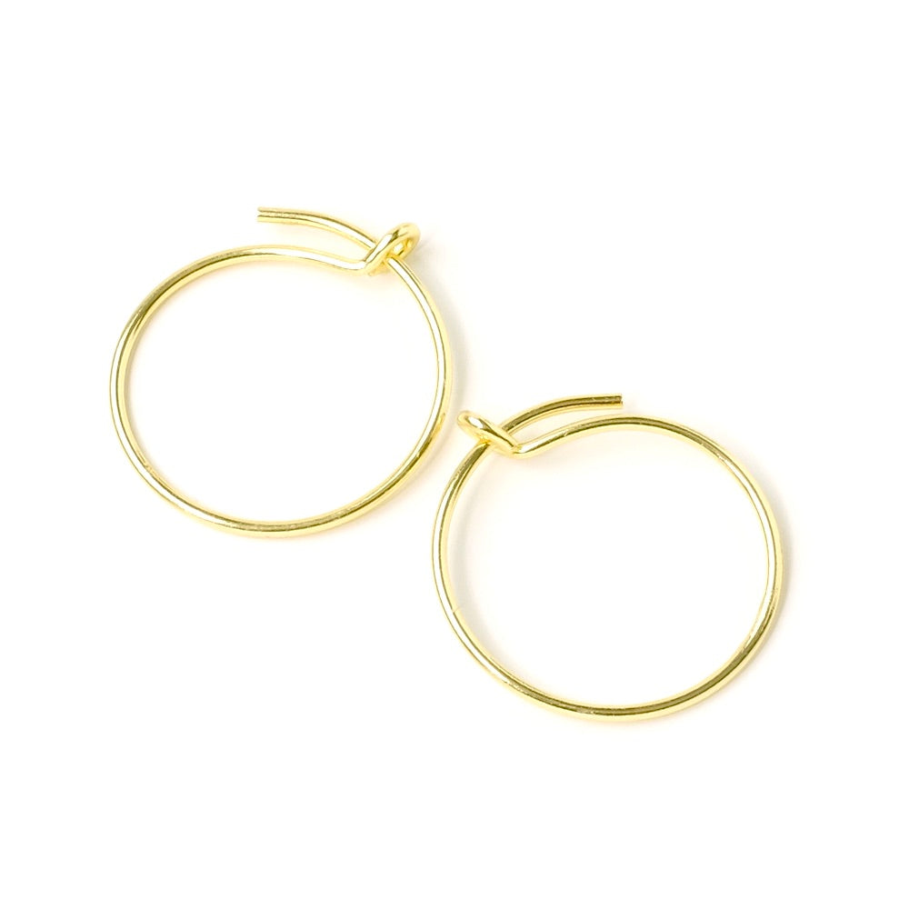 2 boucles d&#39;oreilles créoles 15mm en laiton doré à l&#39;or fin 24K