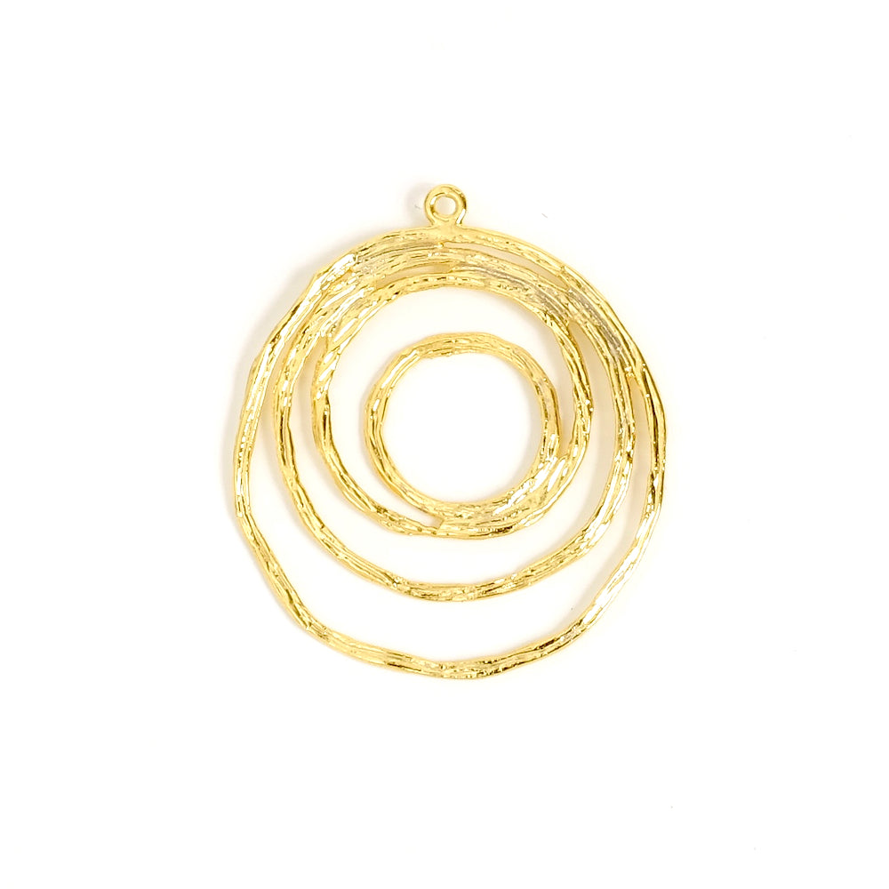 2 Pendentifs cercles emmêlés en laiton doré à l&#39;or fin 24K