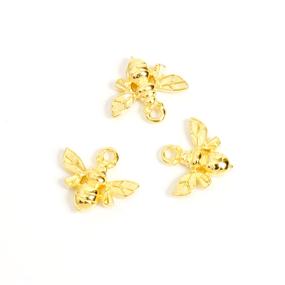 2 pendentifs Abeilles en Zamak doré Or 24K