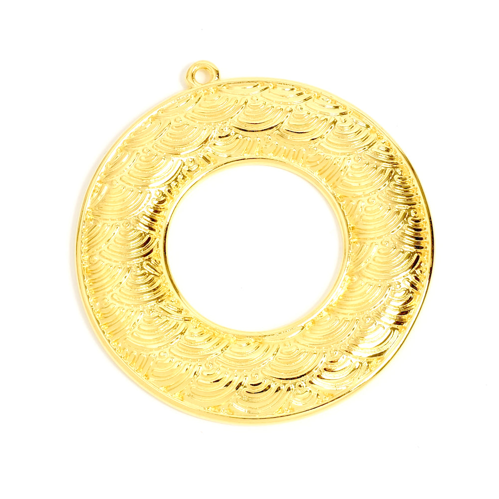 Pendentif cercle Motif vague Japonais en Zamak Or 24k