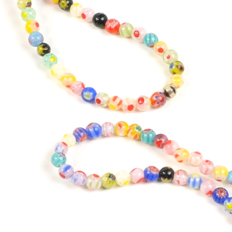 Fil de perles rondes en verre 4mm Millefiori