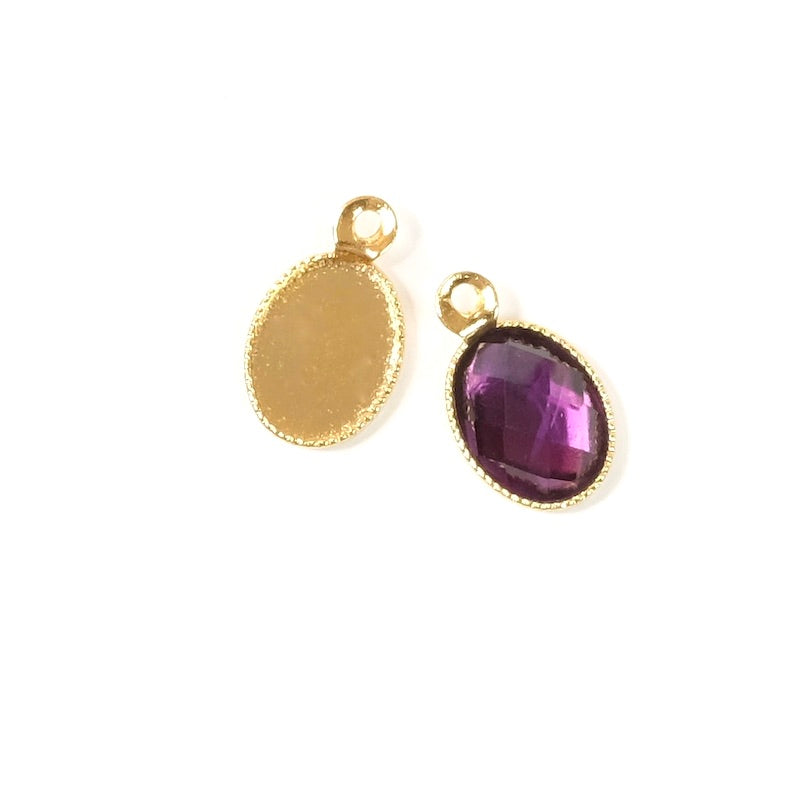 2 supports Pendentifs pour cabochons 6x8mm en laiton Doré à l&#39;or fin 24K