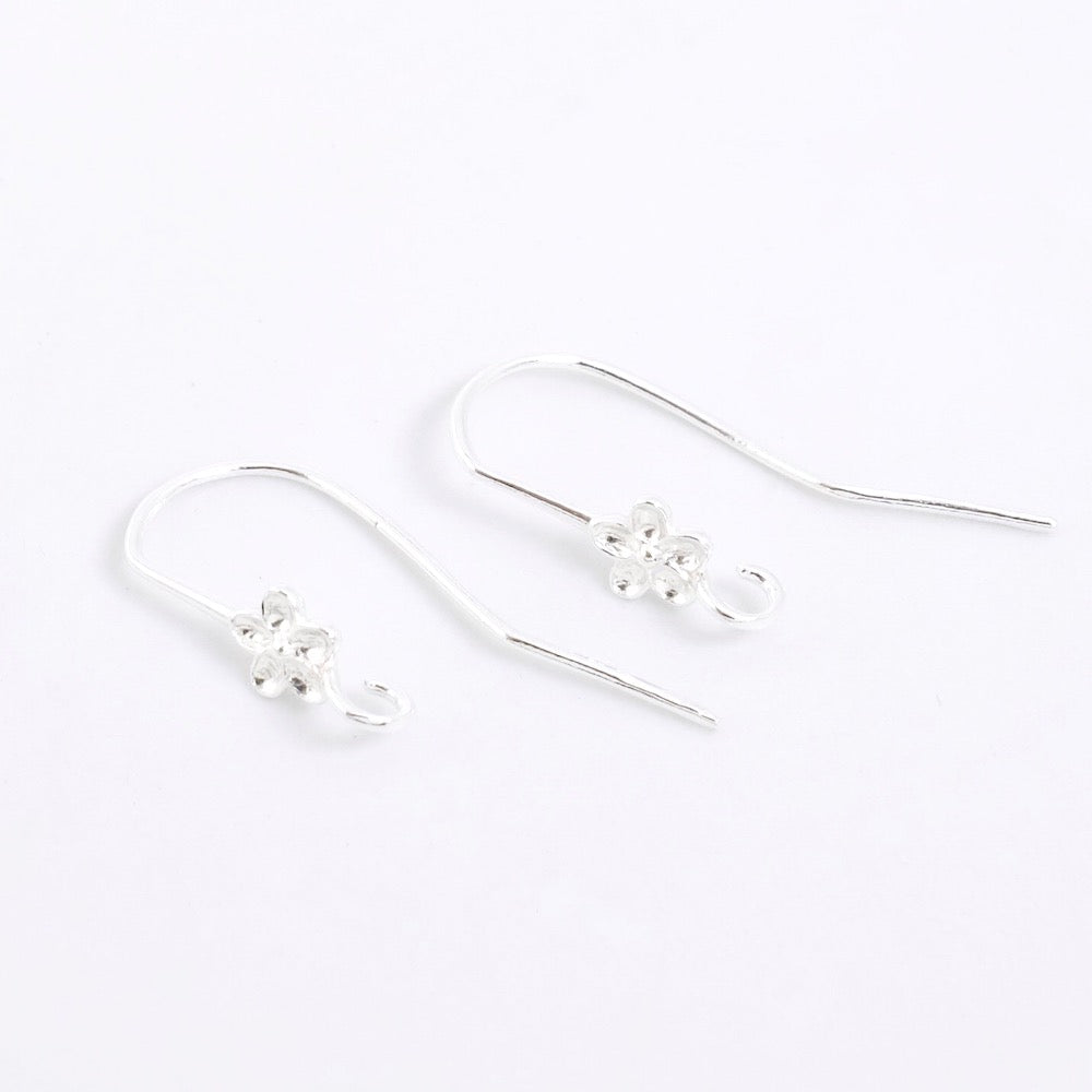 2 crochets Boucles d&#39;oreilles Fleurs en argent massif 925