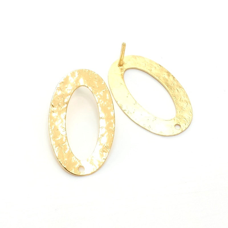 Boucles d&#39;oreilles clous Ovales en laiton doré à l&#39;or fin 24K, la paire