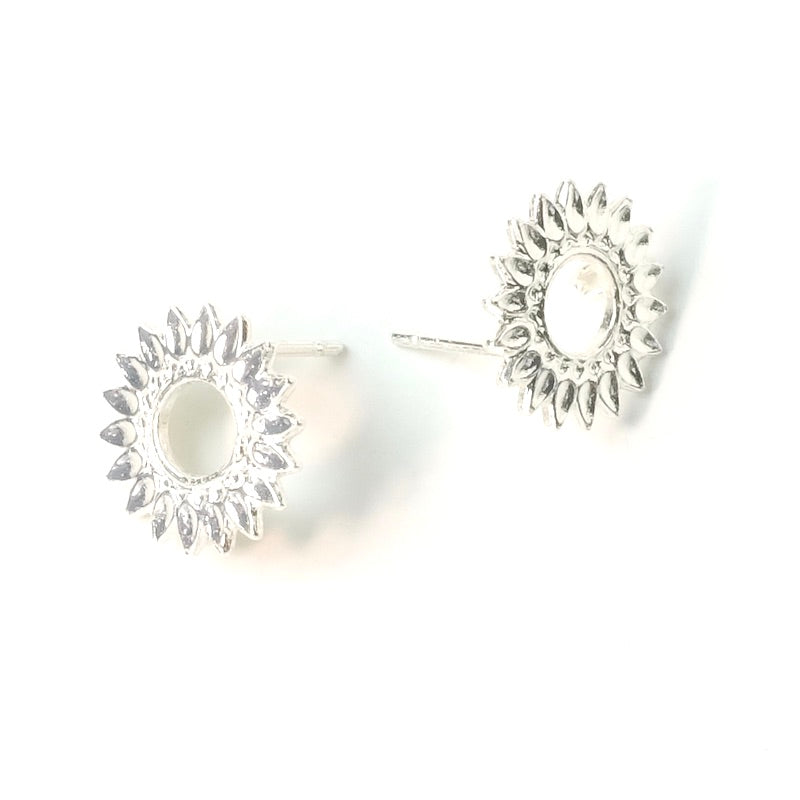 Boucles d&#39;oreilles clous Fleur en laiton Argenté 925 Premium, la paire