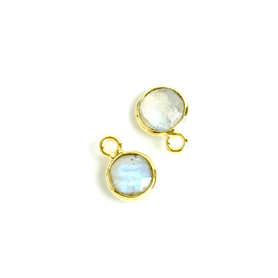 Pendentif sertis rond 6mm Labradorite en laiton Doré à l&#39;or fin 24K