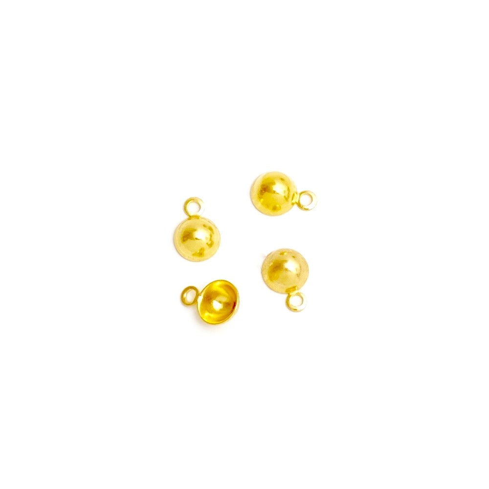 4 petits Pendentifs demi-boule 4mm en laiton Doré à l&#39;or fin 24K