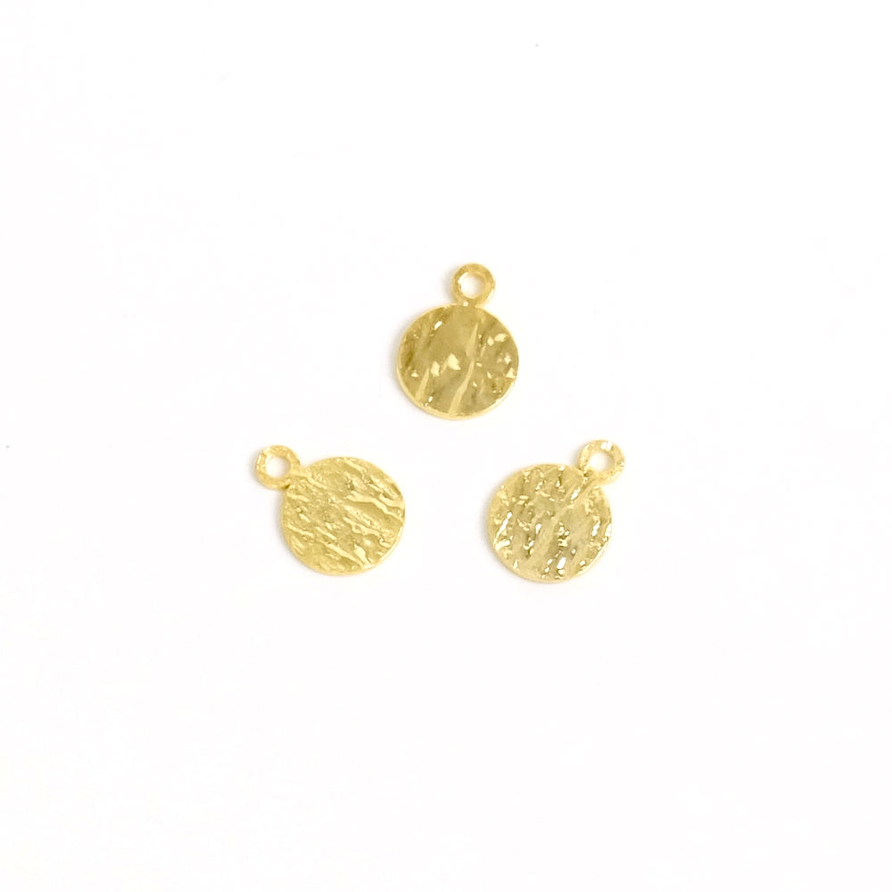 2 Pendentifs texturés 6mm en laiton Doré à l'or fin 24K