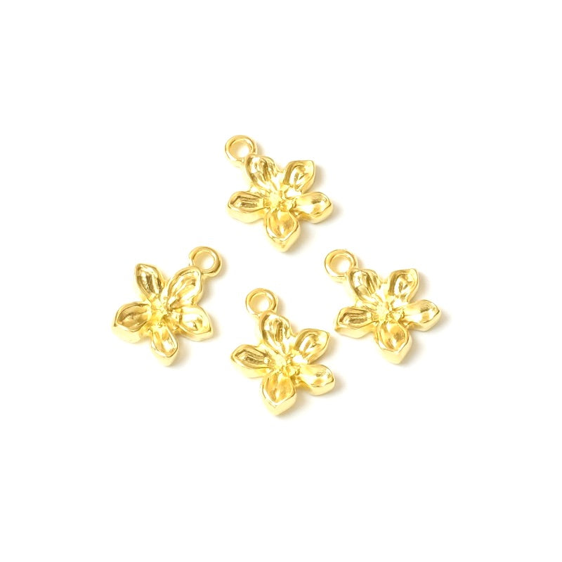 4 Pendentifs Fleurs en Zamak doré Or 24K