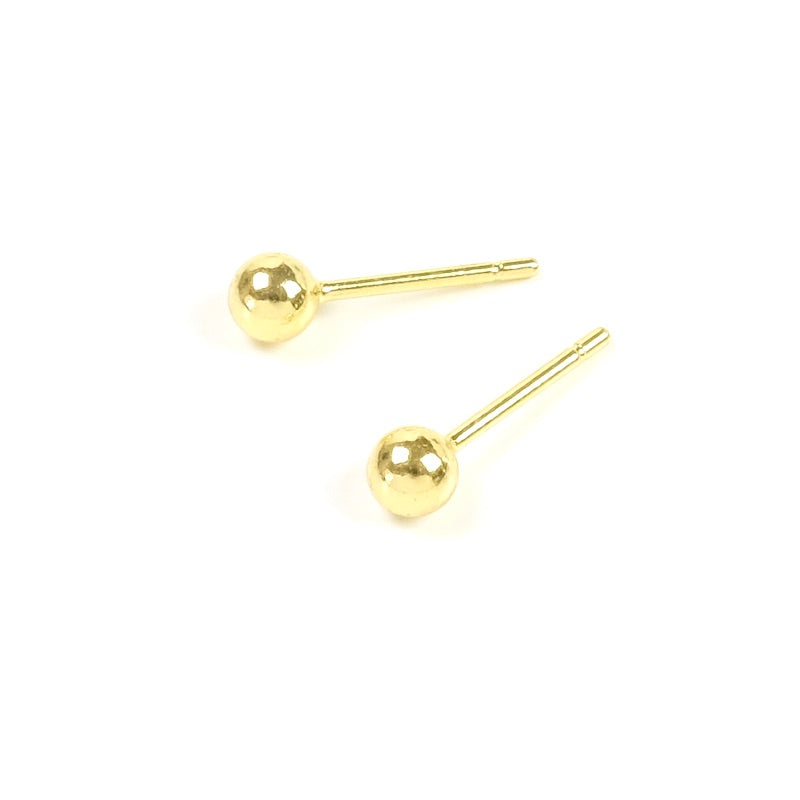 Boucles d'oreilles clous boule 3,8mm en laiton doré à l'or fin 24K, la paire