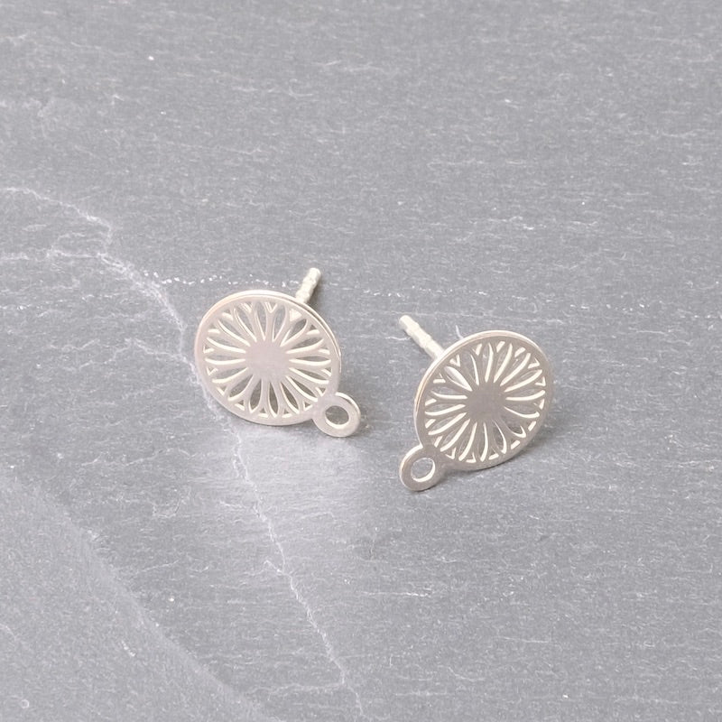 2 Boucles d'oreilles clous ronds ajourés en argent massif 925