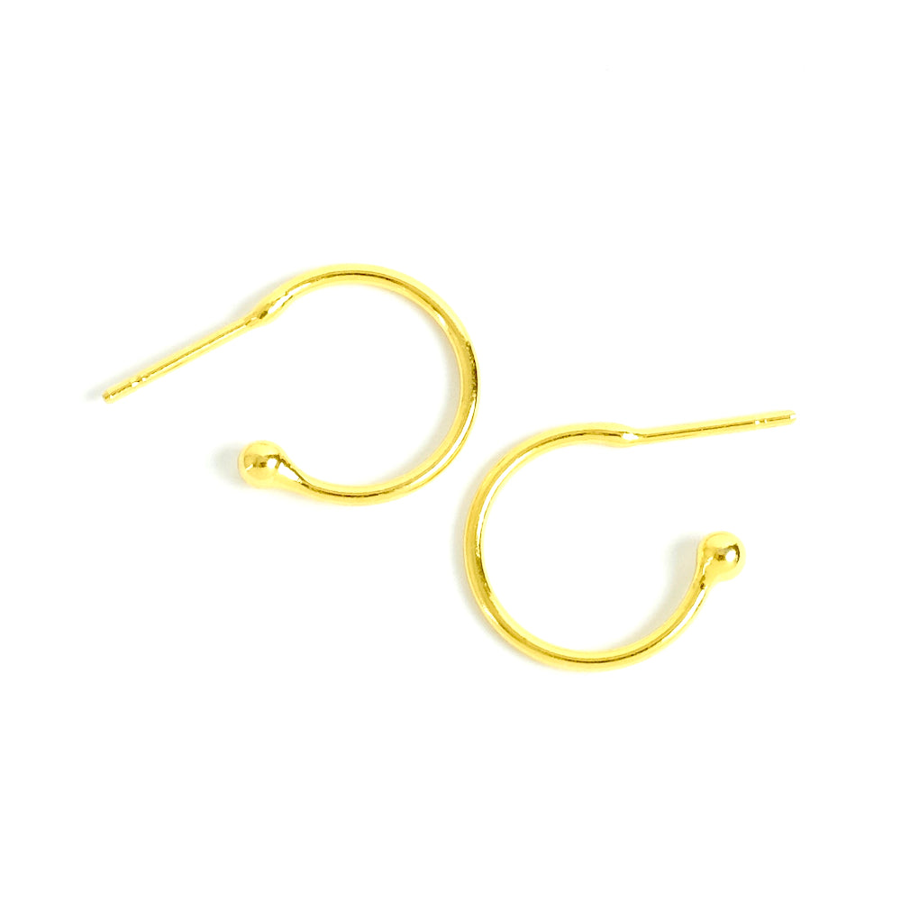 2 boucles d'oreilles créoles 15mm en laiton doré à l'or fin 24K