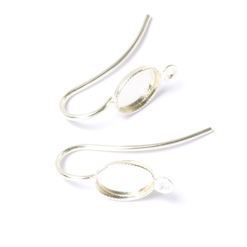 Boucles d&#39;oreilles pour cabochon 6x8mm en Laiton Argenté 925, la paire