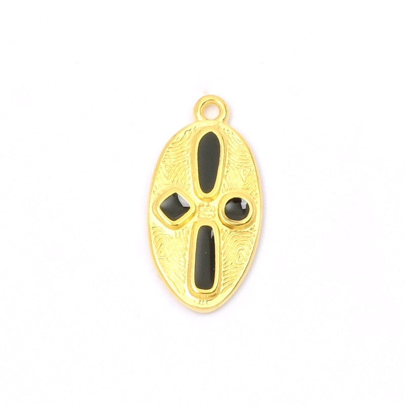 Pendentif ovale émaillé noir doré 24K