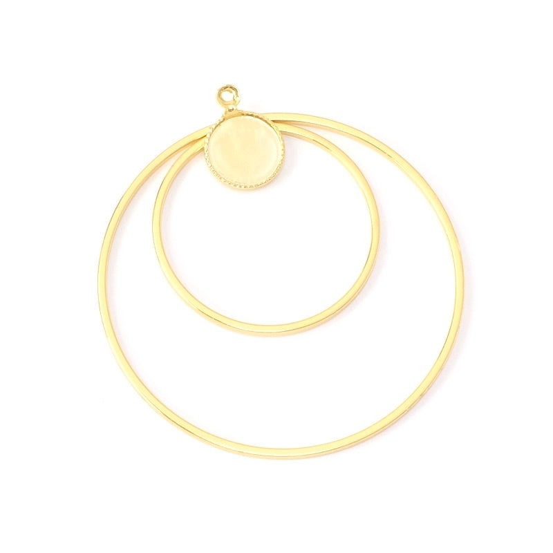 Pendentif cercle pour cabochon rond 8mm en laiton Doré à l'or fin 24K Premium