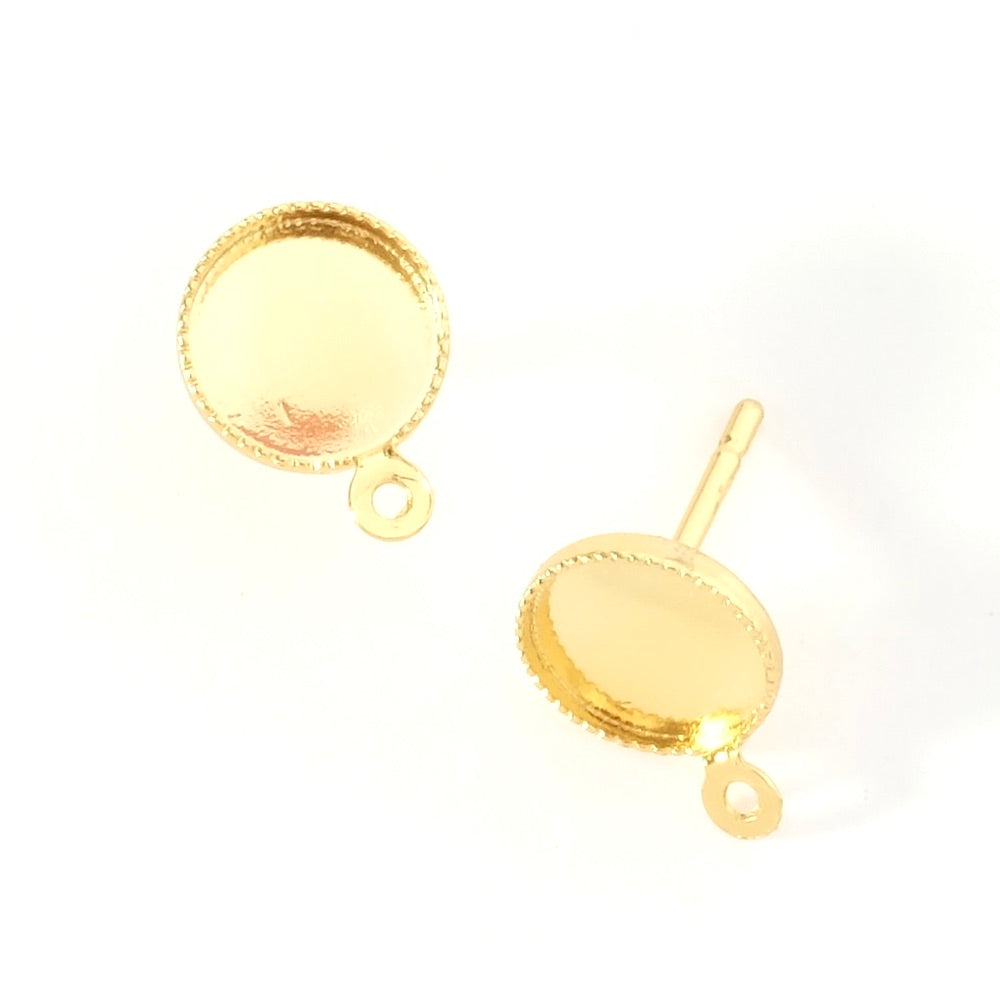 Boucles d&#39;oreilles clous pour cab 8mm en Laiton doré à l&#39;or fin 24K Premium, la paire