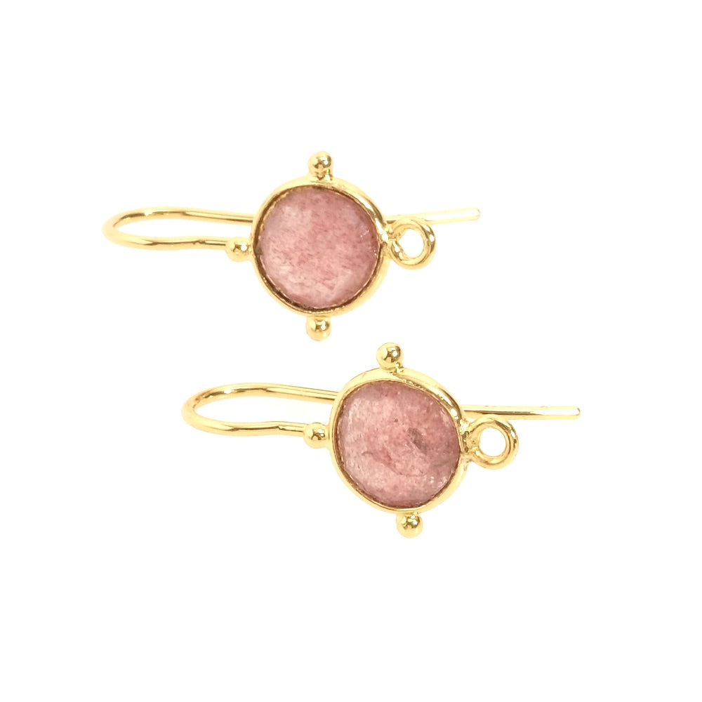 Boucles d'oreilles sertis Quartz fraise en Laiton doré à l'or fin 24K Premium, la paire