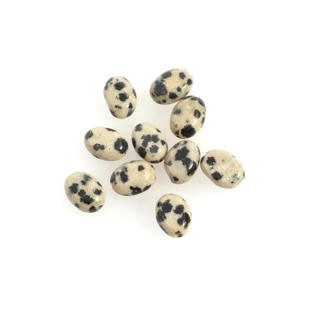 10 perles ovales 6x8mm en Jaspe Dalmatien