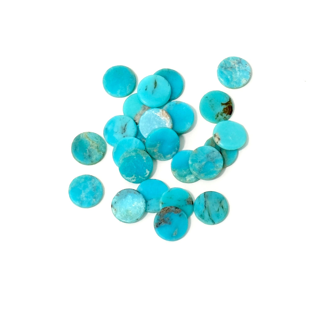 2 Cabochons rond 6mm plat en pierre naturelle Turquoise d&#39;Arizona