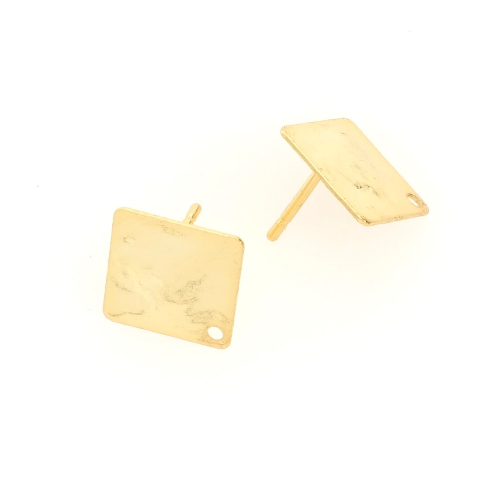 Boucles d'oreilles clous carré martelé en laiton Doré à l'or fin 24K Premium