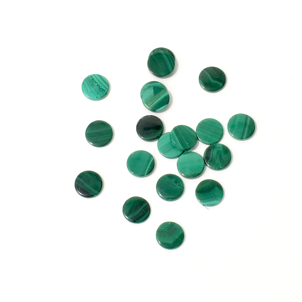 2 Cabochons rond 6mm plat en pierre naturelle Malachite