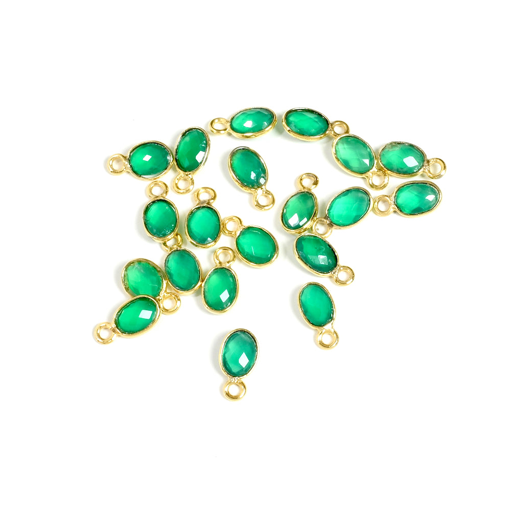 Pendentif serti ovale Onyx vert en laiton Doré à l&#39;or fin 24K