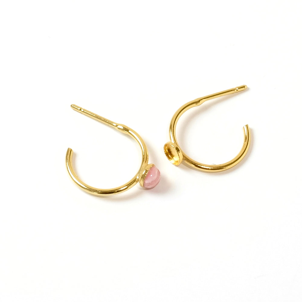 Boucles créoles Minis avec support cabochon 4mm en laiton Doré à l'or fin 24K