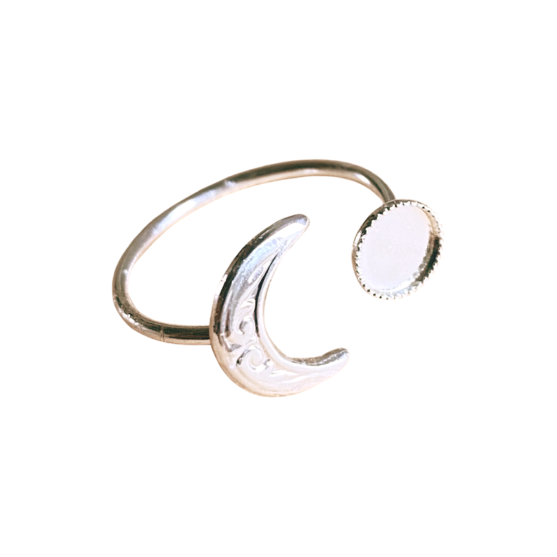 Bague ajustable Lune pour Cabochon 6mm Plaquée Argent 925